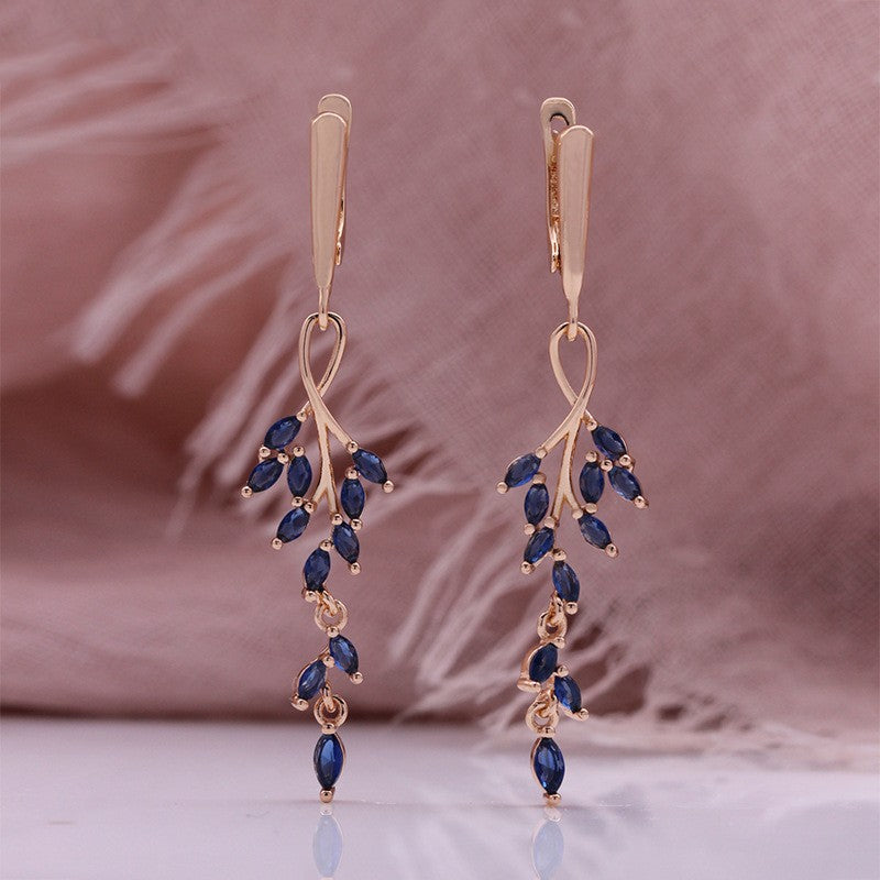 Sapphire Blue Zircon Leaf Earrings – Birthday Gifts — 1