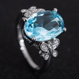 Oversized Sea Blue Zircon Ladies Ring Simple Bow – Holiday Gift Ideas — 5