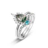 Female S925 Silver Inlaid Green Moss Stone Ring – Gifts for Her — 16