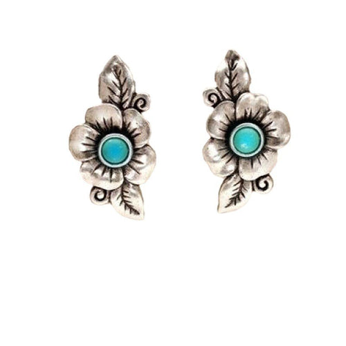 Bohemian Plant Rose Leaf Inlaid Turquoise Earrings – Everyday Gifts — 2