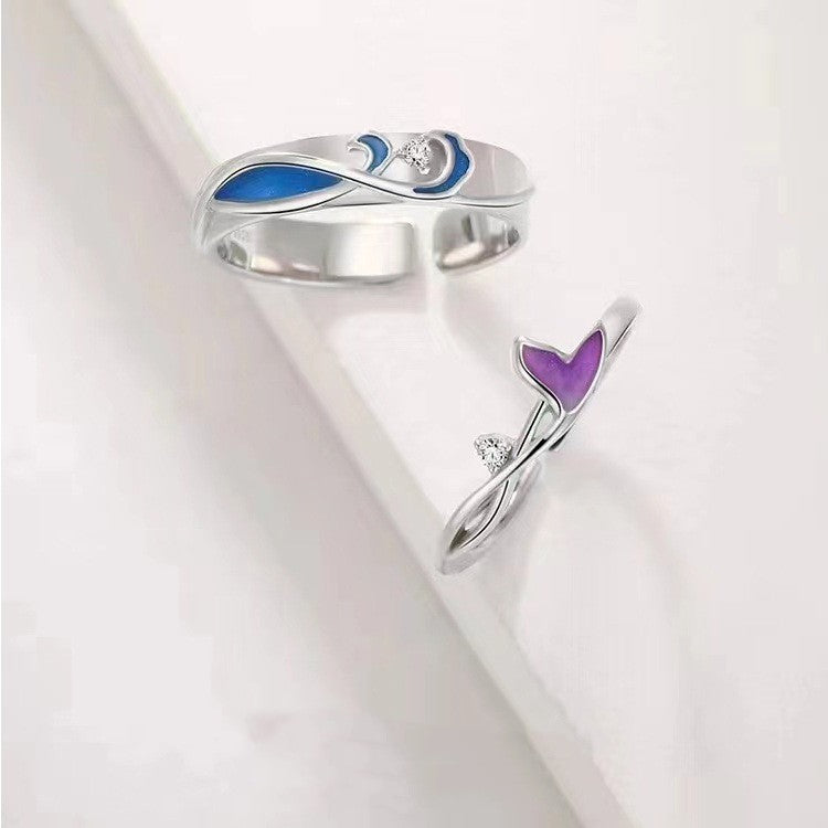 Wavy Fishtail Couple Adjustable Opening Ring – Gifts for Couples — 1