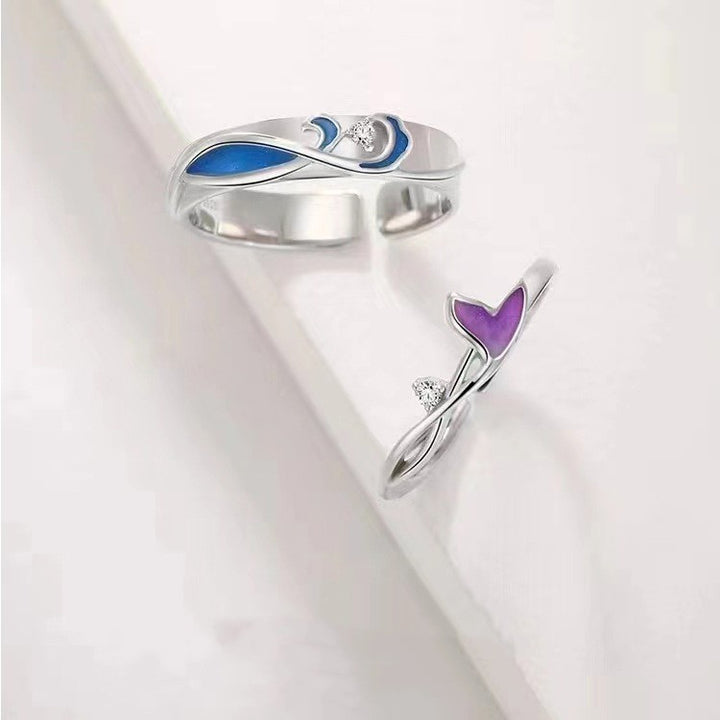 Wavy Fishtail Couple Adjustable Opening Ring – Gifts for Couples — 1