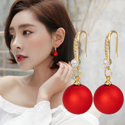 Short Festive Red Pearl Frosted Bead Earrings – Stylish Gifts — 10