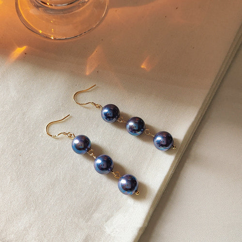925 Silver Needle Purple Bead Long Tassel Earrings – Gifts for Her — 2