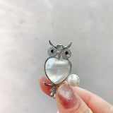 Natural Pearl Copper Zircon Owl Brooch – Jewelry Gift Ideas — 1