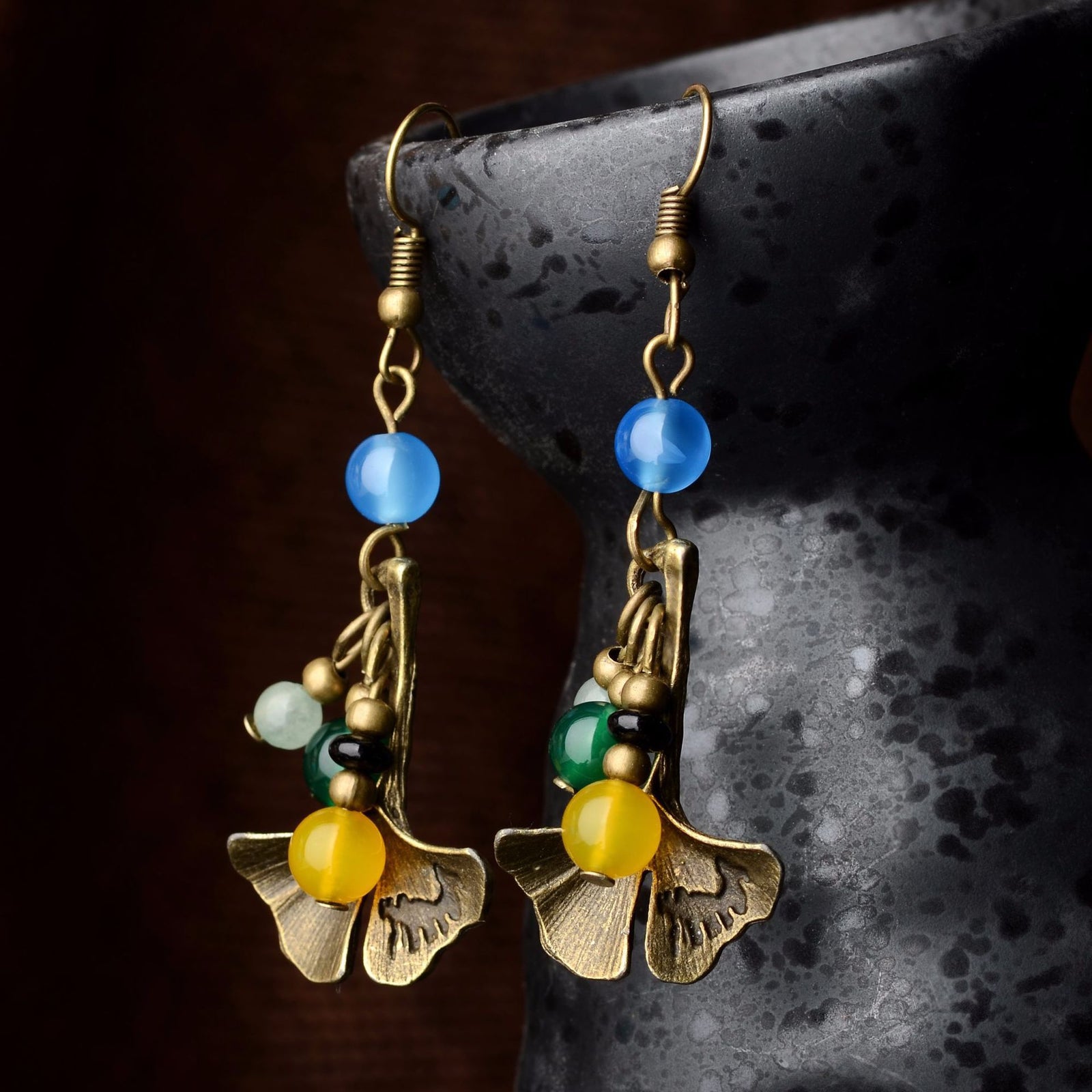 Handmade Earrings Ginkgo Leaf Eardrops Ethnic – Gift Ideas — 1