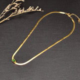 Square Green Crystal Flat Snake Bone Necklace – Jewelry Gift Ideas — 2