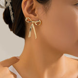 Women's Metal Ribbon Bow Stud Earrings Necklace – Jewelry Gift Ideas — 3