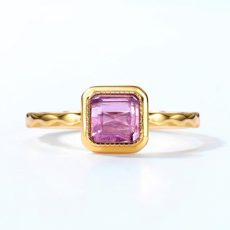 Women's Square Natural Amethyst Ring – Gifts for Her — 1