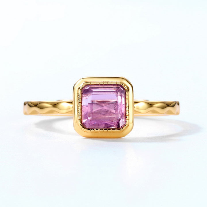 Women's Square Natural Amethyst Ring – Gifts for Her — 1