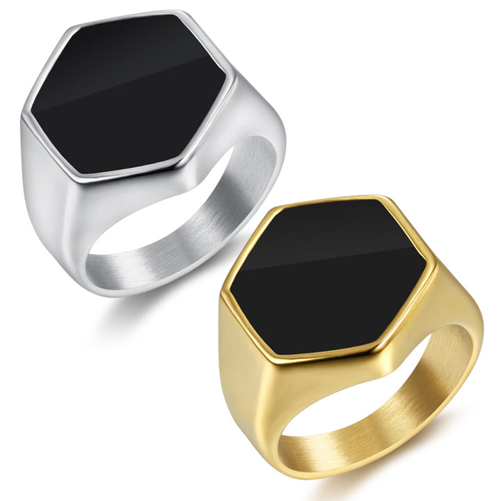 Stainless Steel Bright Black Gutta Percha Ring For Men – Gifts for Him — 1