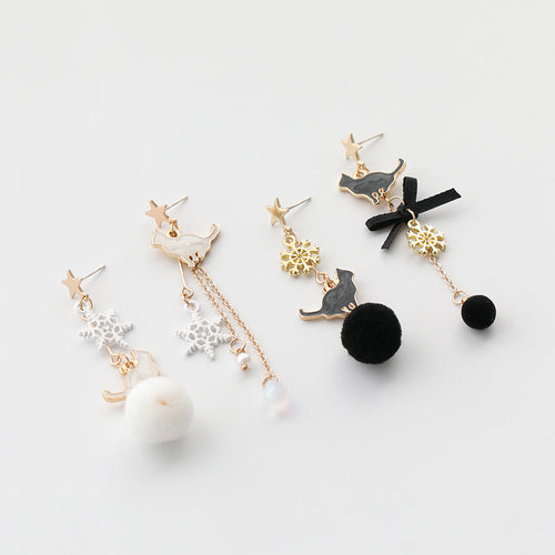 Cute Black and White Cat Personality Earrings – Gifts for Kids — 2