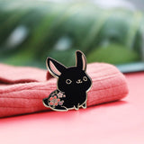 Cute Black Rabbit Brooch With Flowers – Jewelry Gift Ideas — 1