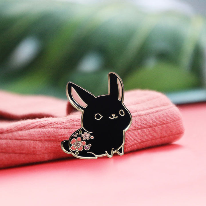 Cute Black Rabbit Brooch With Flowers – Jewelry Gift Ideas — 1