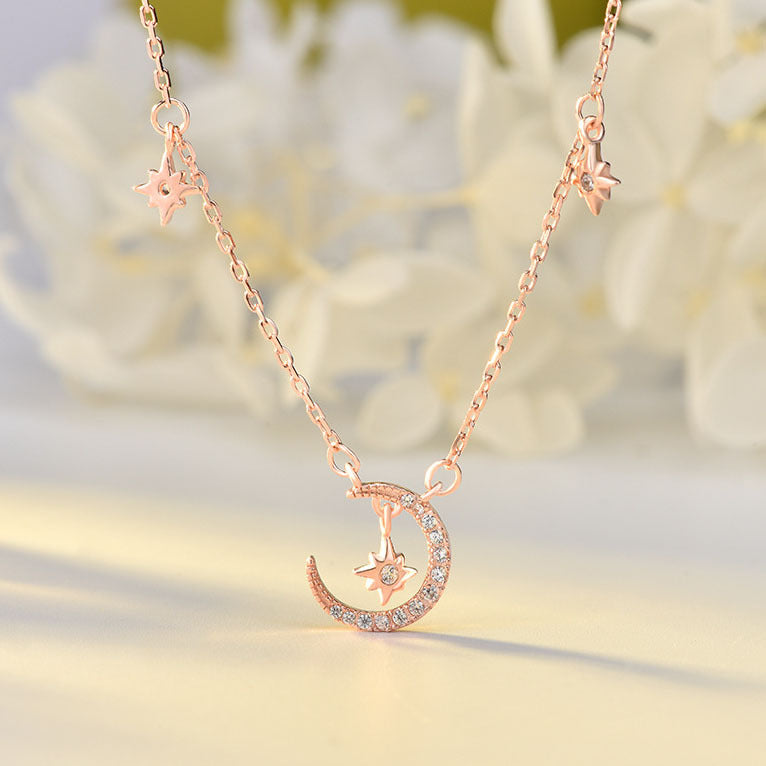 S925 Sterling Silver Star And Moon Necklace – Jewelry Gift Ideas — 1