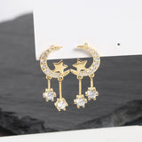 Pentagram Moon with Zircon Earrings – Everyday Gifts — 9