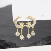 Pentagram Moon with Zircon Earrings – Everyday Gifts — 9