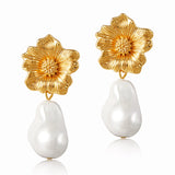 Women's Baroque Pearl Flower Pattern Stud Earrings – Gifts for Her — 6