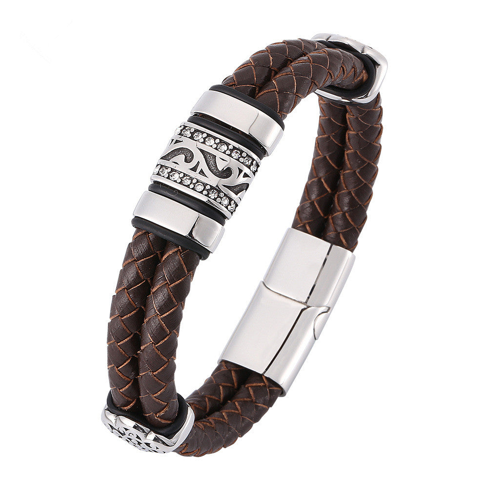 Stainless Steel Braided Leather Bracelet Metal – Stylish Gifts — 1