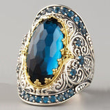 Oval Blue Gemstone Ring With Wide Face Ring – Thoughtful Gifts — 3