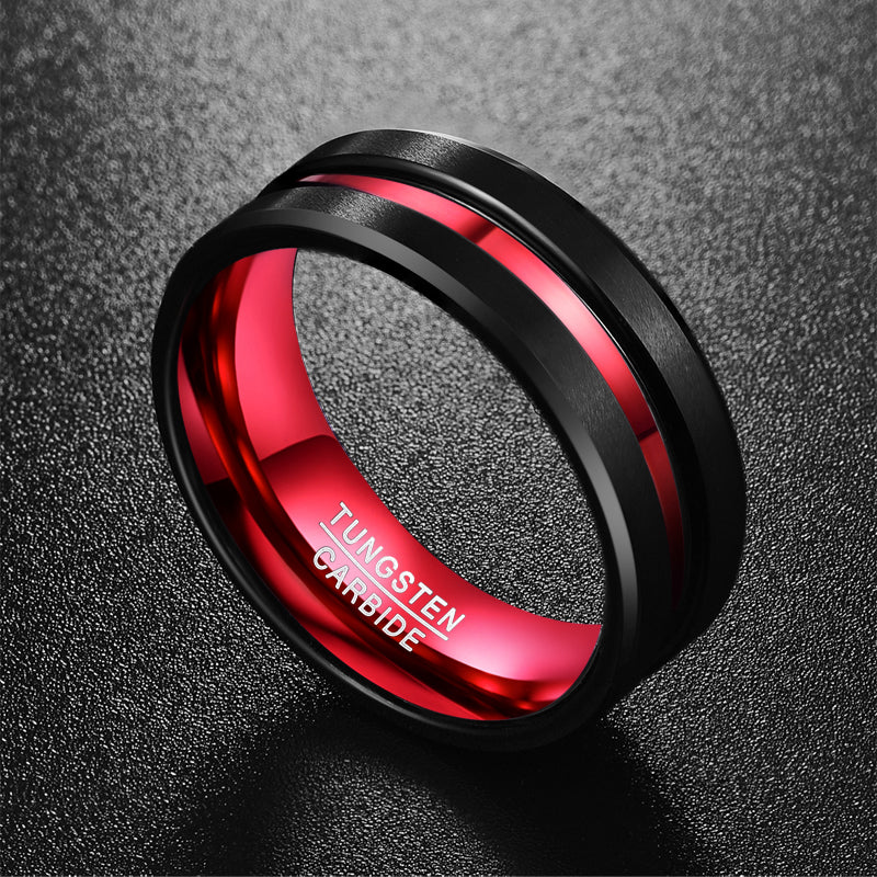 Men's 8mm Black and Red Tungsten Carbide Ring Matte – Gifts for Him — 1