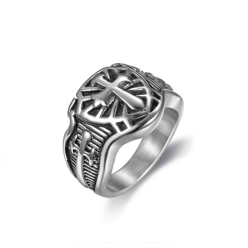 Templars Cross Ring Titanium Steel Ring Smear Effect – Birthday Gifts — 1