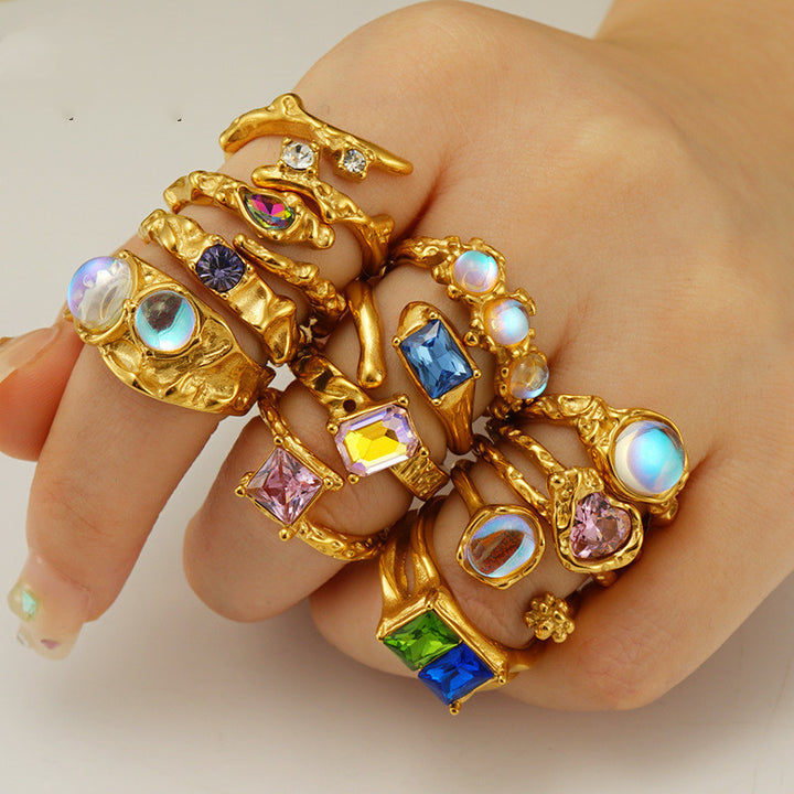 Retro Titanium Steel Moonstone Ring Hip Hop Irregular – Useful Gifts — 1
