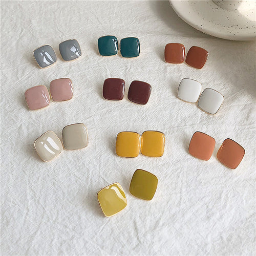 925 Silver Needle Square Simple Color Stud Earrings – Gifts for Her — 1