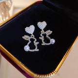 Pearl Bunny Earrings For Women Silver Pin Earrings – Gifts for Her — 2