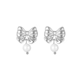 Titanium Steel Pearl Bow Nail Stainless Steel Earrings – Beauty Gifts — 4