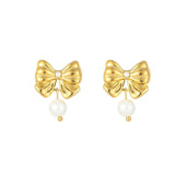 Titanium Steel Pearl Bow Nail Stainless Steel Earrings – Beauty Gifts — 5