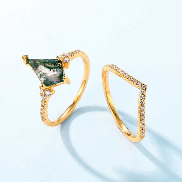 Female S925 Silver Inlaid Green Moss Stone Ring – Gifts for Her — 1