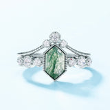 Female S925 Silver Inlaid Green Moss Stone Ring – Gifts for Her — 6