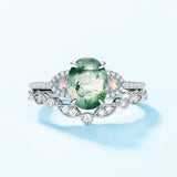 Female S925 Silver Inlaid Green Moss Stone Ring – Gifts for Her — 14