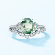 Female S925 Silver Inlaid Green Moss Stone Ring – Gifts for Her — 14