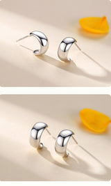 S925 Sterling Silver Glossy C- Shaped Stud Earrings – Gifts for Her — 8
