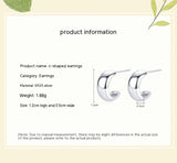 S925 Sterling Silver Glossy C- Shaped Stud Earrings – Gifts for Her — 12
