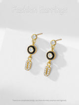 S925 Silver Black Enamel Geometric Ear Studs Female – Gifts for Her — 8