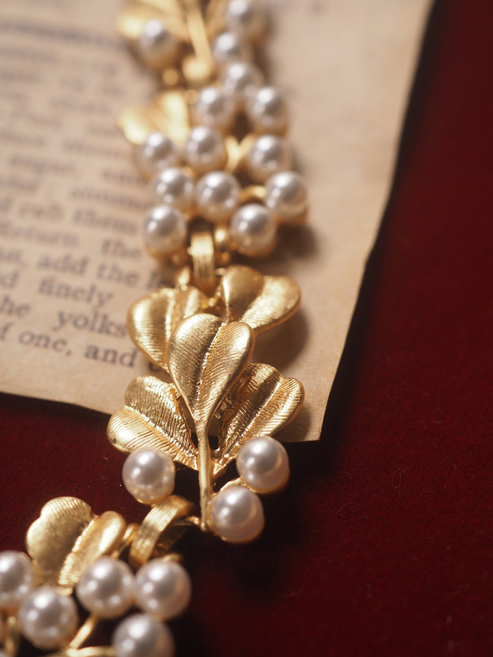 Pearl Ginkgo Leaf Vintage Brushed Necklace – Jewelry Gift Ideas — 4