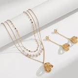 Metal Flower Twin Necklace Earrings For Women – Jewelry Gift Ideas — 5