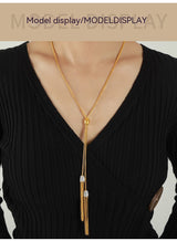 Long Tassel Inlaid Zircon Titanium Steel Necklace – Jewelry Gift Ideas — 9