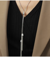 Long Tassel Inlaid Zircon Titanium Steel Necklace – Jewelry Gift Ideas — 12