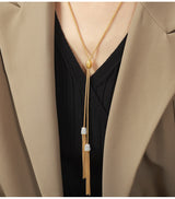 Long Tassel Inlaid Zircon Titanium Steel Necklace – Jewelry Gift Ideas — 13
