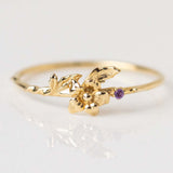 12yue Flower Birthstone Ring Copper Inlaid Zircon – Everyday Gifts — 7