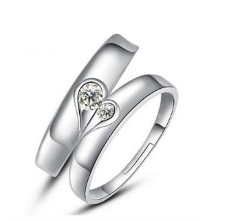 Silver heart diamond ring couple love wedding ring – Gifts for Couples — 1
