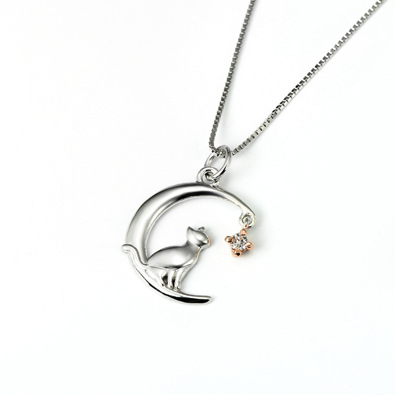 S925 Sterling Silver Jewelry Moon Cat Pendant – Jewelry Gift Ideas — 1