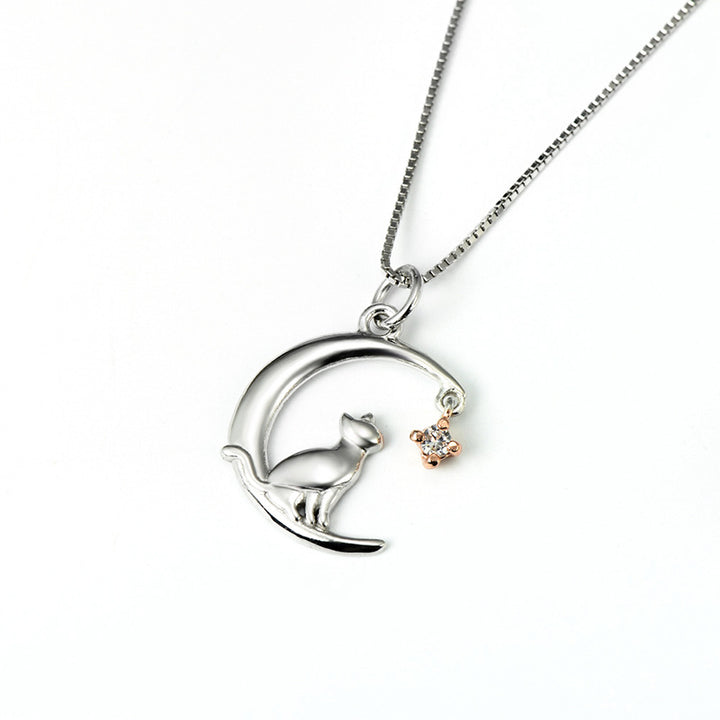 S925 Sterling Silver Jewelry Moon Cat Pendant – Jewelry Gift Ideas — 1