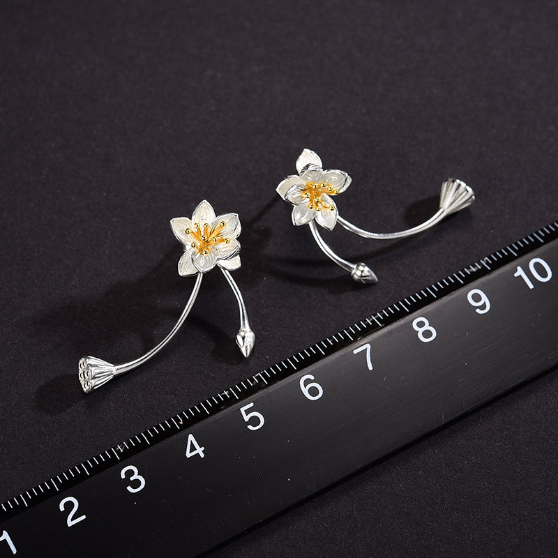 Elegant And Refined Lotus Sterling Silver Earrings – Birthday Gifts — 1