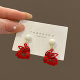 Zodiac Year Paper-cut Red Rabbit Earrings Female – Gifts for Her — 4