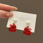 Zodiac Year Paper-cut Red Rabbit Earrings Female – Gifts for Her — 4